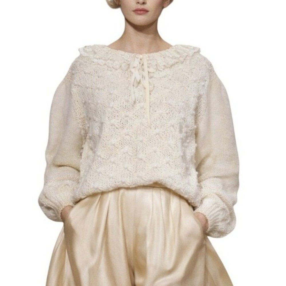 Vintage 80s Modern Victorian Ruffle Collar Lambs Wool Silk Knit Sweatshirt